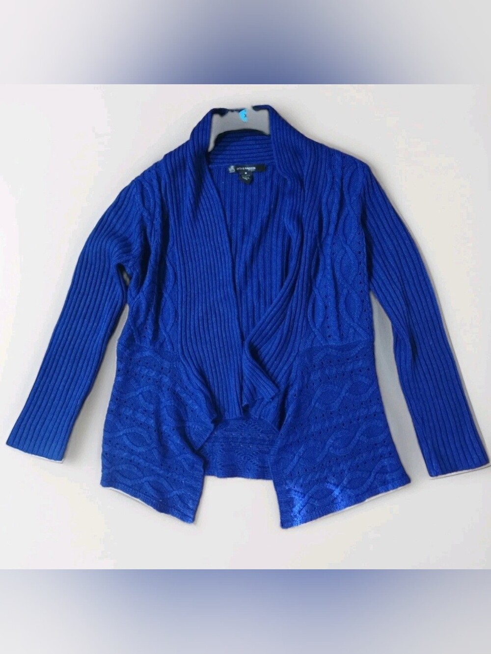 89th & Madison Women’s Medium Royal Blue Cable Knit Cardigan